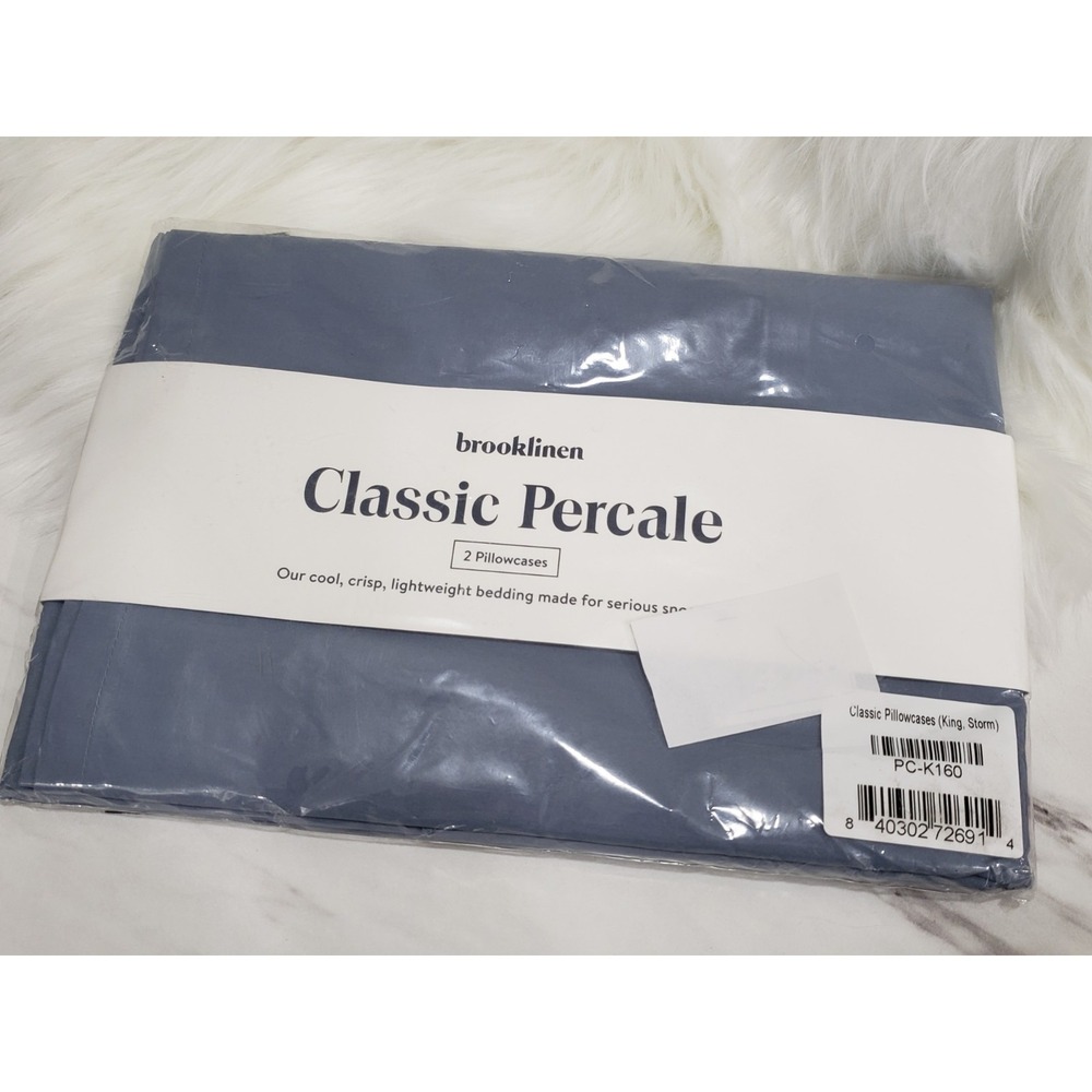 NEW Brooklinen Classic Pillowcases King Storm Blue PC-K160S PERCALE LOT SET 2